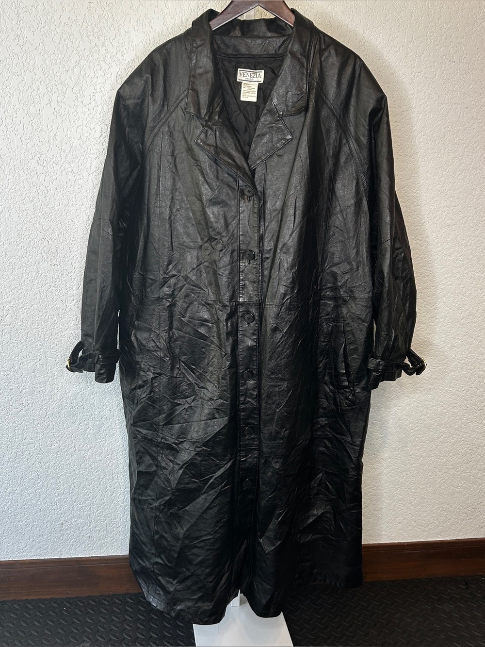 107. Venezia Black Leather Trench Coat for Women